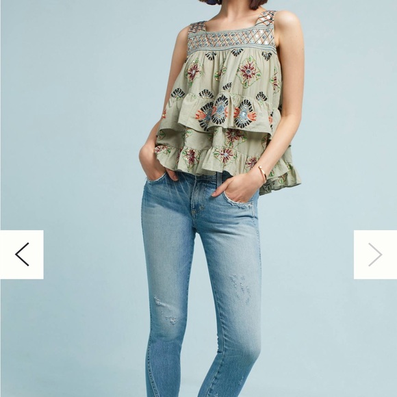 Moulinette Soeurs LIA Embellished Tank. Light Sage with Colorful Details. Size S - Picture 6 of 7